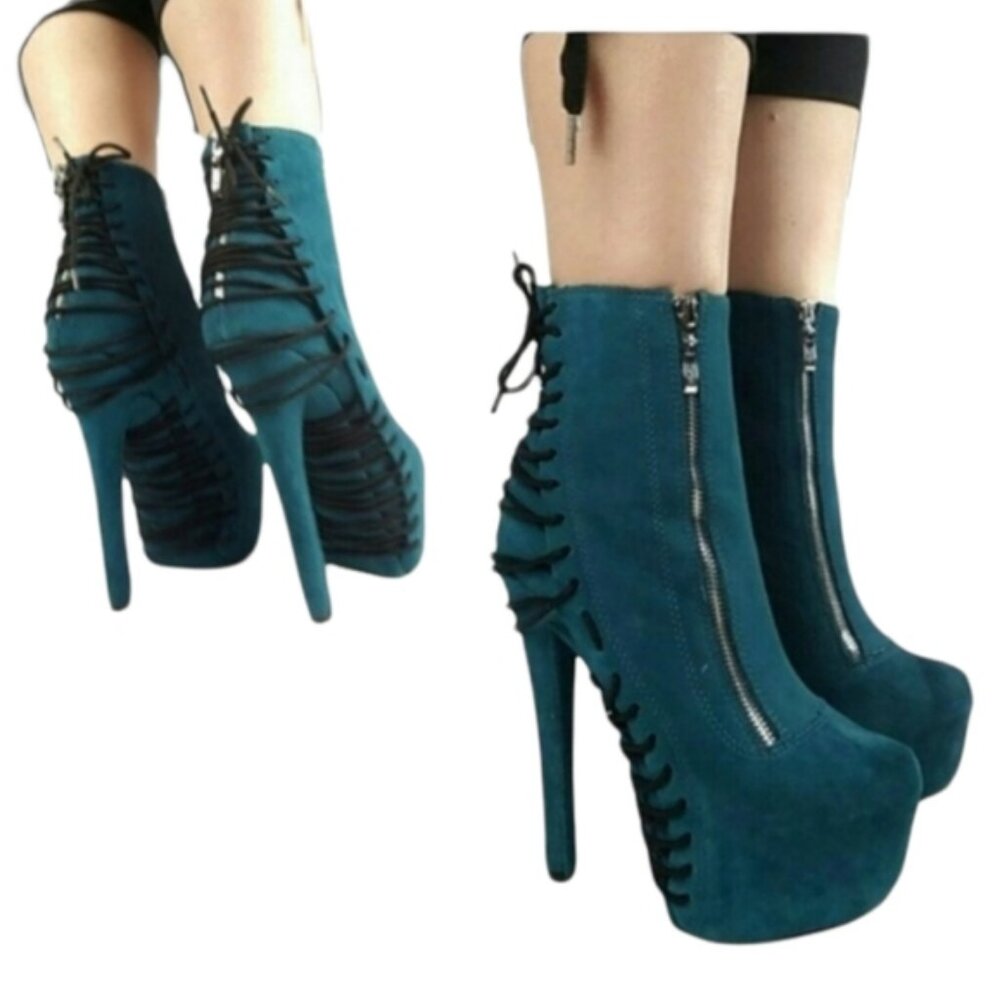 Blue Teal boots Platform Suede leather lace Zigi NY Suspend - Picture 3 of 9